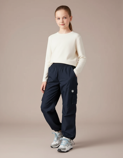 Pantalon Randonnée Marine Cargo Ample Fille - Polyester