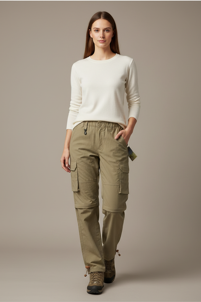 Pantalon Randonnée Kaki Convertible Cargo Femme - Toile