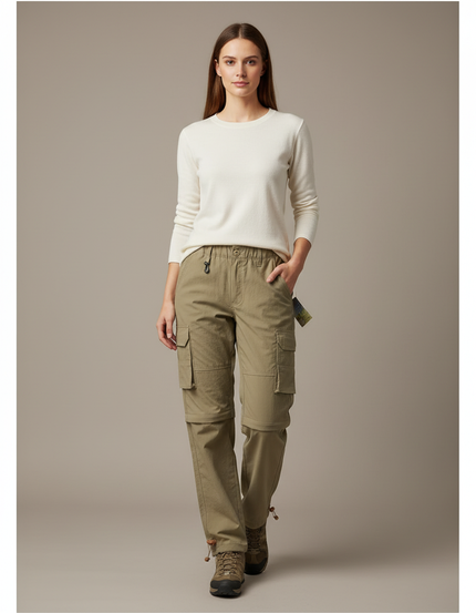 Pantalon Randonnée Kaki Convertible Cargo Femme - Toile