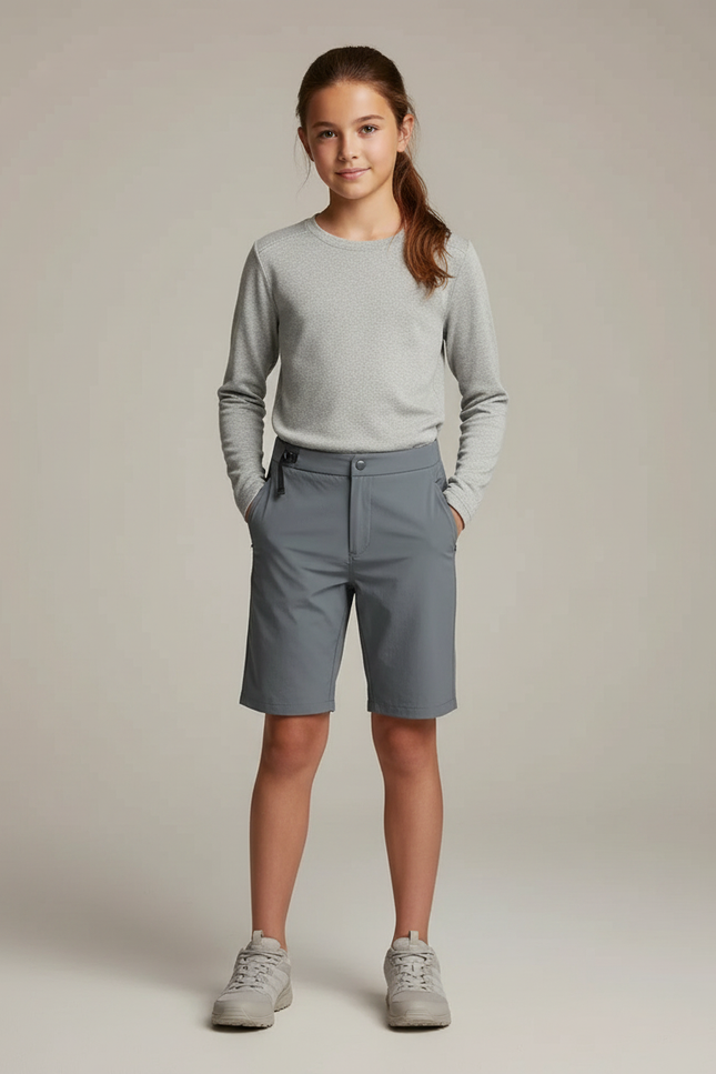 Pantalon Randonnée Gris Court Léger Enfant - Polyester