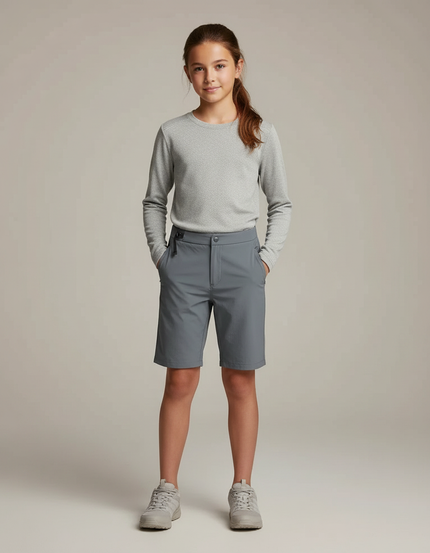 Pantalon Randonnée Gris Court Léger Enfant - Polyester