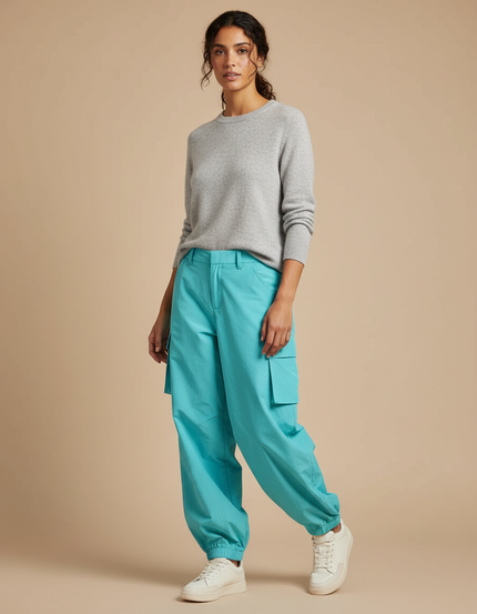 Pantalon Randonnée Turquoise Cargo Ample Décontracté Femme - Bleu Polyester