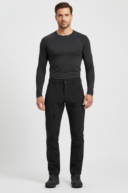 Pantalon Randonnée Noir Homme Softshell Élastique Cargo - Polyester