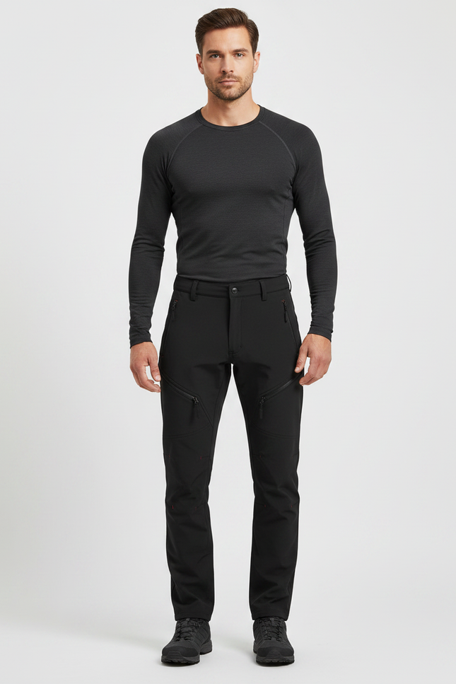 Pantalon Randonnée Noir Homme Softshell Élastique Cargo - Polyester