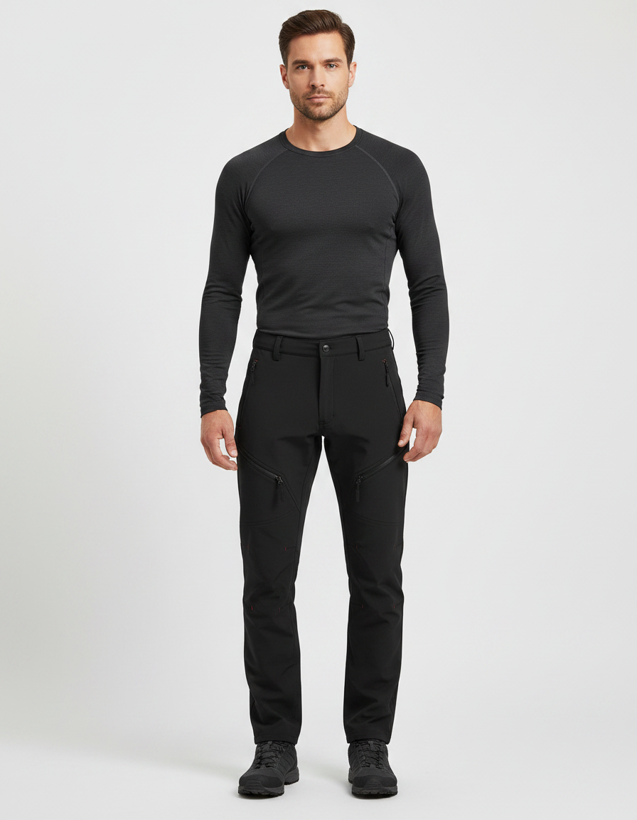 Pantalon Randonnée Noir Homme Softshell Élastique Cargo - Polyester