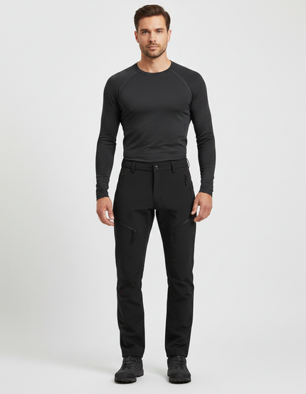 Pantalon Randonnée Noir Homme Softshell Élastique Cargo - Polyester