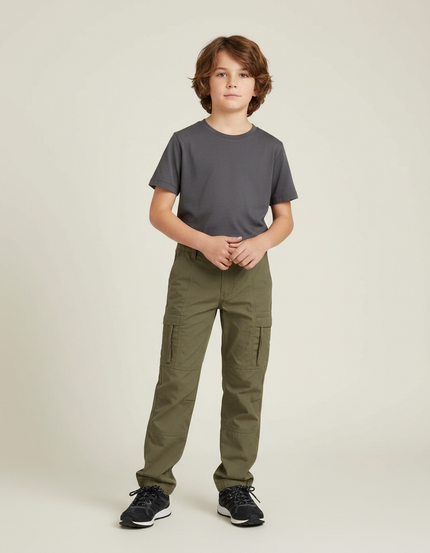 Pantalon Randonnée Garçon Kaki Cargo Coton Confortable