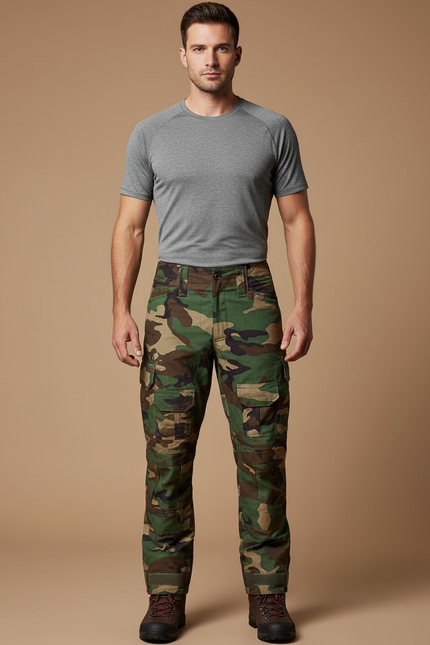 Pantalon Randonnée Camouflage Multipoches Homme Robuste Militaire - Multicolore Toile