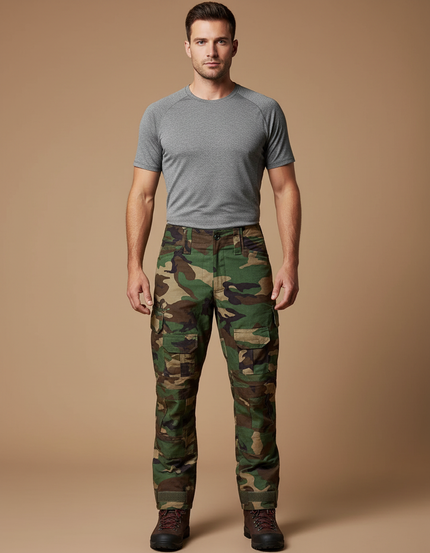 Pantalon Randonnée Camouflage Multipoches Homme Robuste Militaire - Multicolore Toile