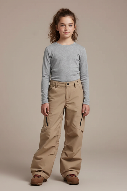 Pantalon Randonnée Beige Ample Imperméable Fille - Polyester