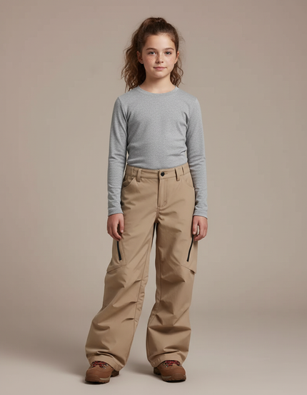 Pantalon Randonnée Beige Ample Imperméable Fille - Polyester