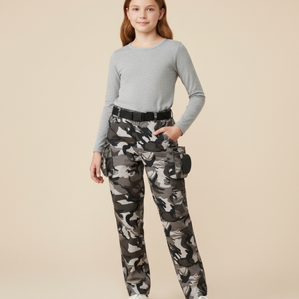 Pantalon Randonnée Camouflage Urbain Multipoches Enfant - Multicolore Toile