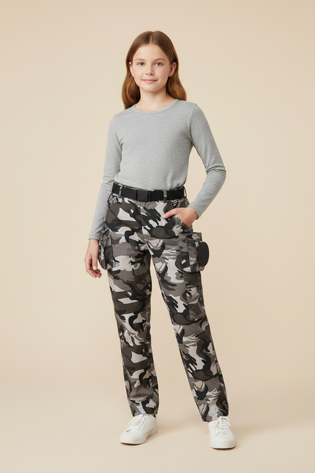 Pantalon Randonnée Camouflage Urbain Multipoches Enfant - Multicolore Toile