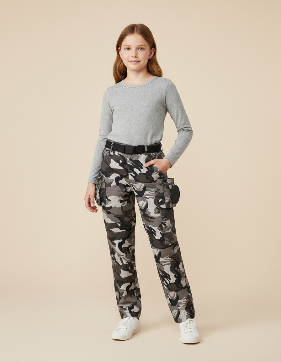 Pantalon Randonnée Camouflage Urbain Multipoches Enfant - Multicolore Toile