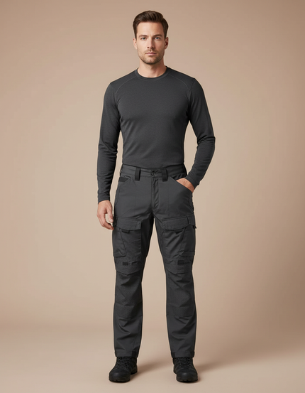 Pantalon Randonnée Gris Homme Cargo Tactique Résistant - Polyester