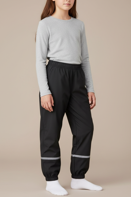 Pantalon Randonnée Noir Imperméable Réfléchissant Enfant - Polyester