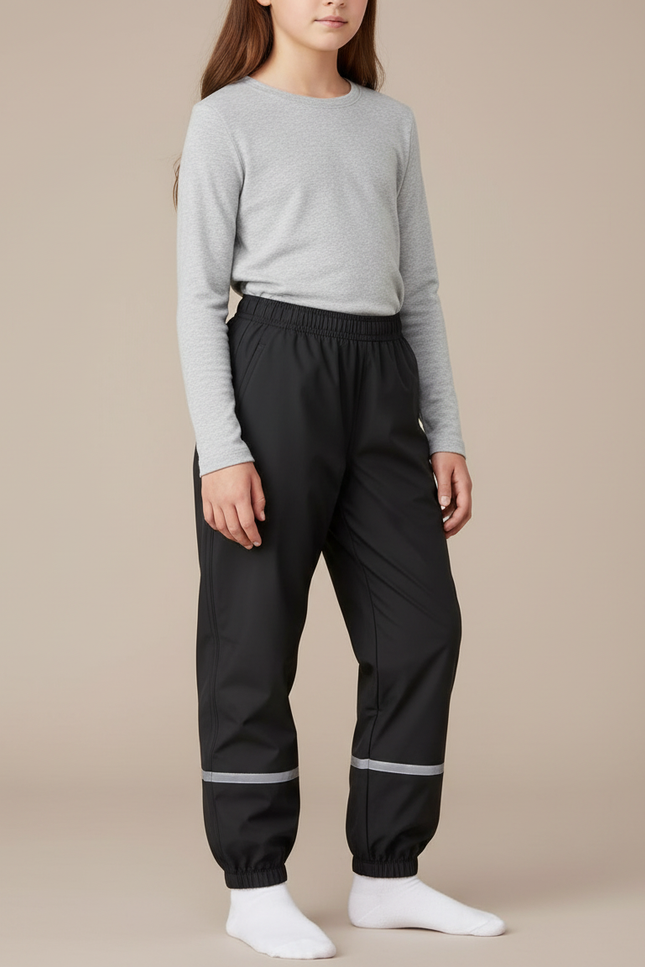 Pantalon Randonnée Noir Imperméable Réfléchissant Enfant - Polyester