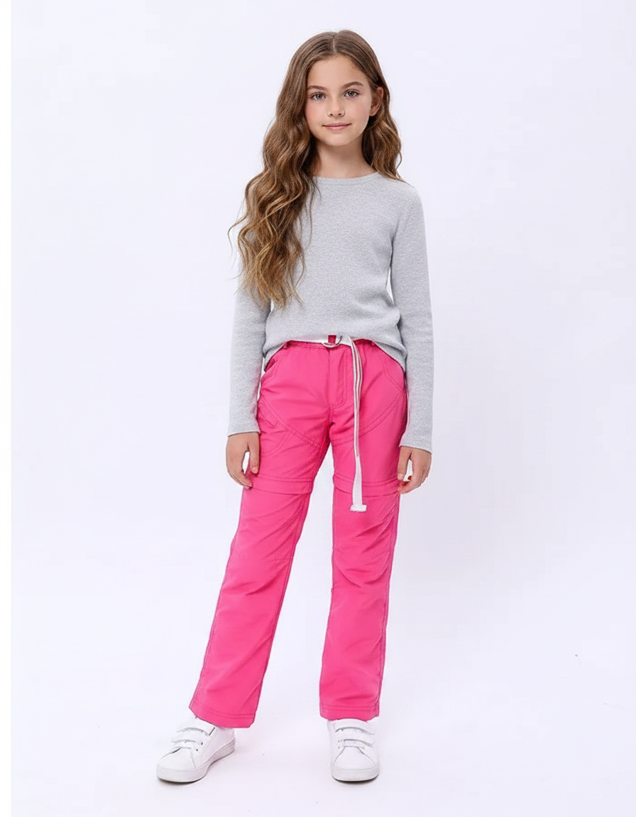 Pantalon Randonnée Rose Ample Enfant Cordon - Polyester