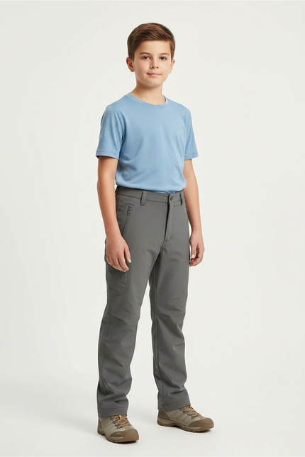 Pantalon Randonnée Gris Enfant Confortable Élastique Imperméable - Polyester