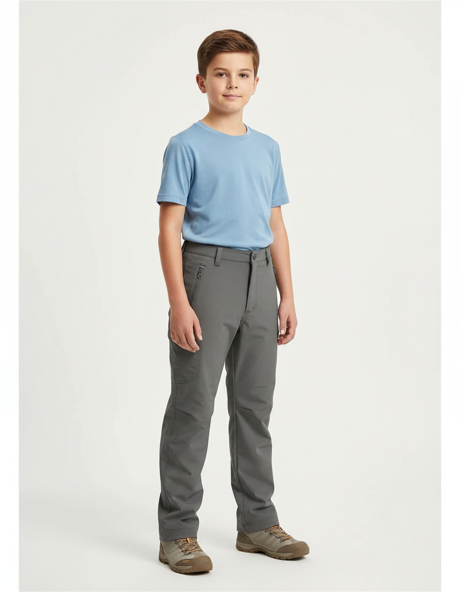 Pantalon Randonnée Gris Enfant Confortable Élastique Imperméable - Polyester