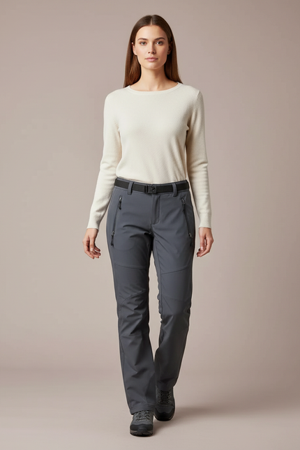 Pantalon Randonnée Femme Gris Coupe Droite Imperméable - Polyester