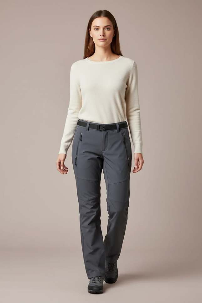 Pantalon Randonnée Femme Gris Coupe Droite Imperméable - Polyester
