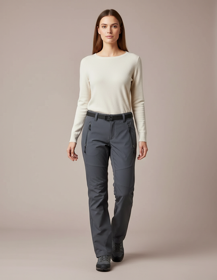 Pantalon Randonnée Femme Gris Coupe Droite Imperméable - Polyester