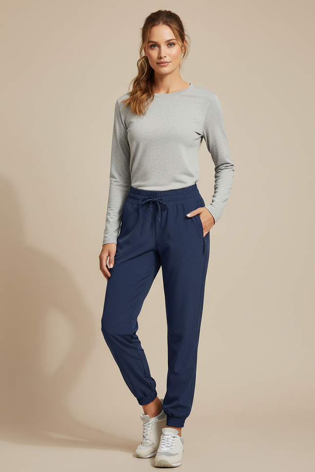 Pantalon Randonnée Femme Léger Respirant Cordon Ajustable - Marine Polyester