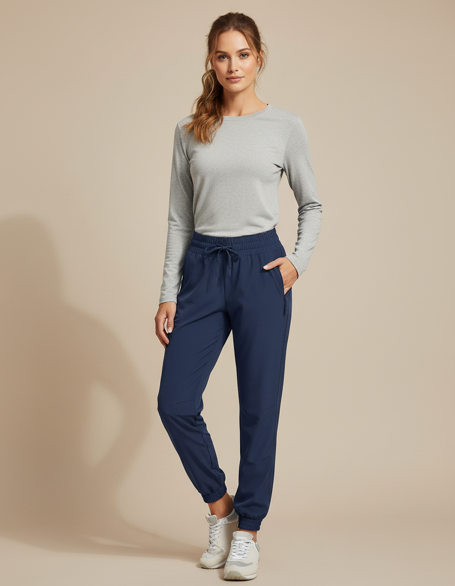 Pantalon Randonnée Femme Léger Respirant Cordon Ajustable - Marine Polyester