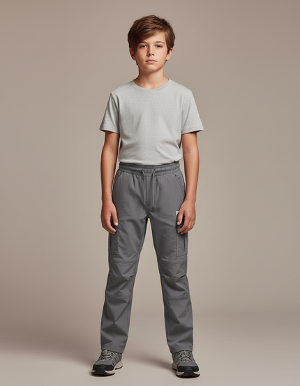 Pantalon Randonnée Gris Cargo Léger Enfant - Polyester