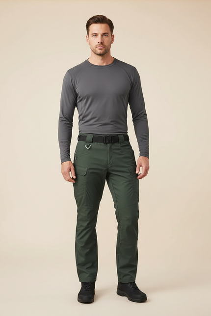 Pantalon Randonnée Vert Militaire Homme Cargo Tactique Multi-Poches - Polyester