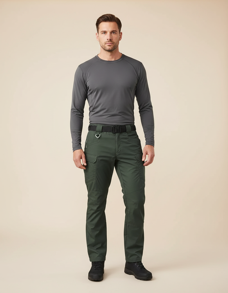 Pantalon Randonnée Vert Militaire Homme Cargo Tactique Multi-Poches - Polyester