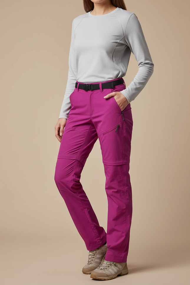 Pantalon Randonnée Femme Fuchsia Convertible Léger Séchage Rapide - Rose Polyester