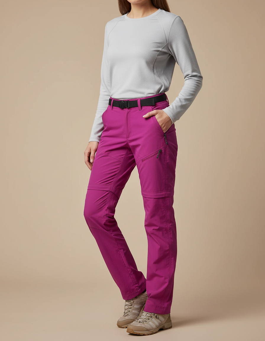 Pantalon Randonnée Femme Fuchsia Convertible Léger Séchage Rapide - Rose Polyester