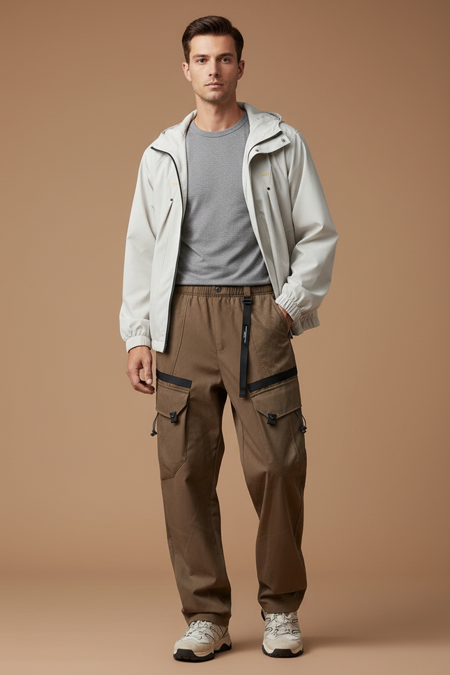 Pantalon Randonnée Cargo Marron Homme Ample Multi-Poches - Kaki Toile