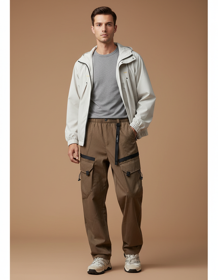 Pantalon Randonnée Cargo Marron Homme Ample Multi-Poches - Kaki Toile