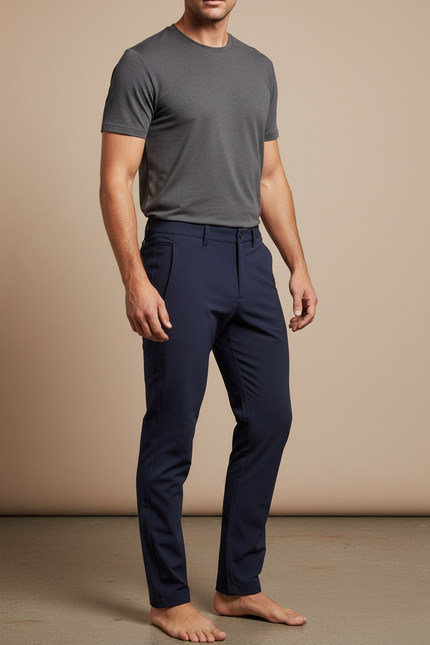 Pantalon Randonnée Bleu Marine Coupe Droite Élastique Confortable - Polyester