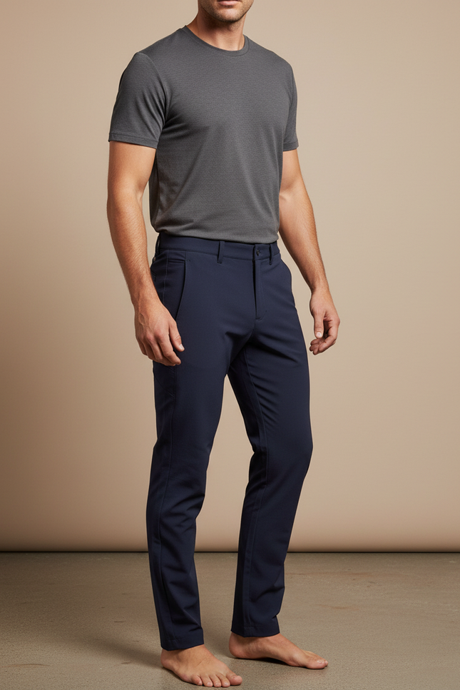 Pantalon Randonnée Bleu Marine Coupe Droite Élastique Confortable - Polyester