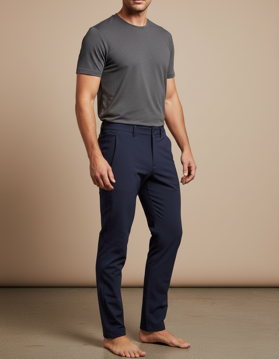 Pantalon Randonnée Bleu Marine Coupe Droite Élastique Confortable - Polyester