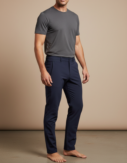 Pantalon Randonnée Bleu Marine Coupe Droite Élastique Confortable - Polyester