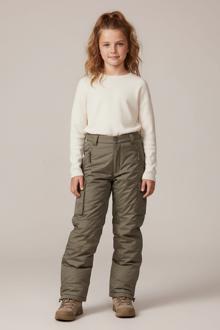 Pantalon Randonnée Kaki Matelassé Cargo Enfant Hiver - Polyester