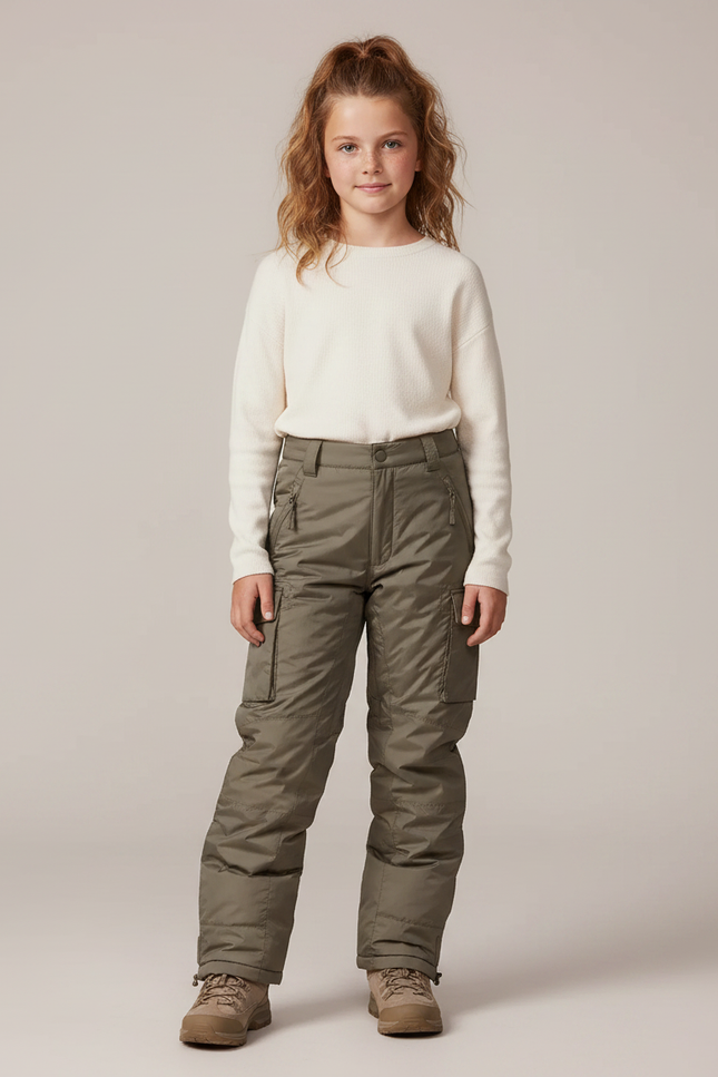 Pantalon Randonnée Kaki Matelassé Cargo Enfant Hiver - Polyester
