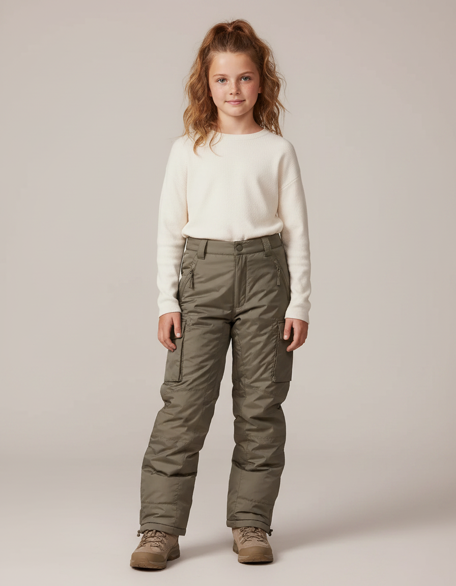 Pantalon Randonnée Kaki Matelassé Cargo Enfant Hiver - Polyester