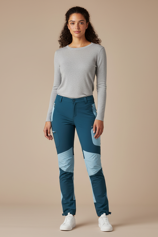 Pantalon Randonnée Femme Bicolore Bleu Extensible Léger - Polyester