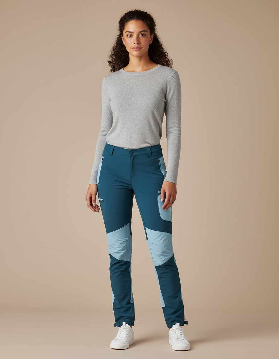 Pantalon Randonnée Femme Bicolore Bleu Extensible Léger - Polyester