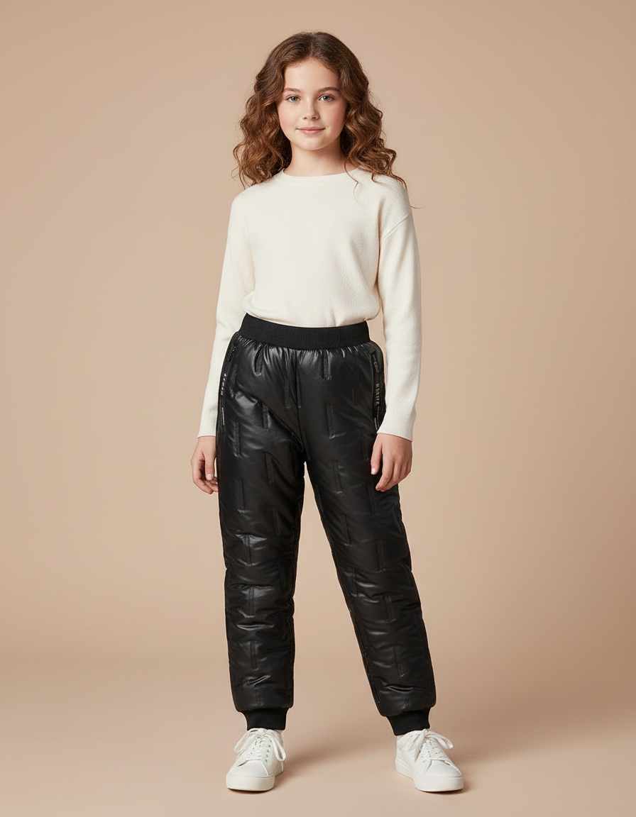 Pantalon Randonnée Noir Matelassé Imperméable Élastique Enfant - Polyester