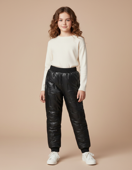 Pantalon Randonnée Noir Matelassé Imperméable Élastique Enfant - Polyester