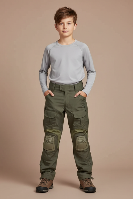 Pantalon Randonnée Kaki Cargo Gen3 Enfant Renforcé - Toile