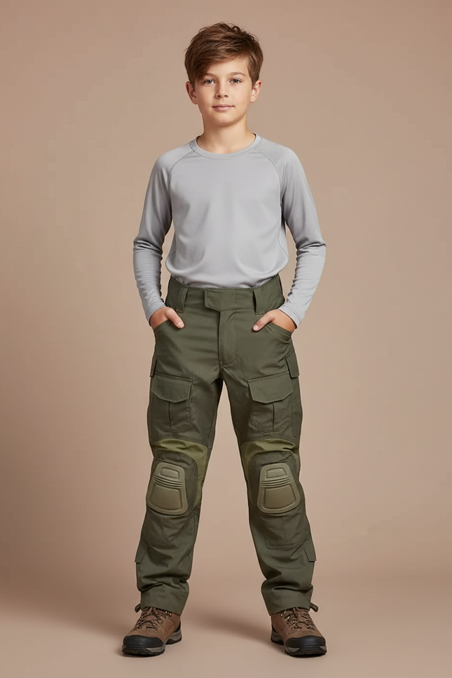 Pantalon Randonnée Kaki Cargo Gen3 Enfant Renforcé - Toile