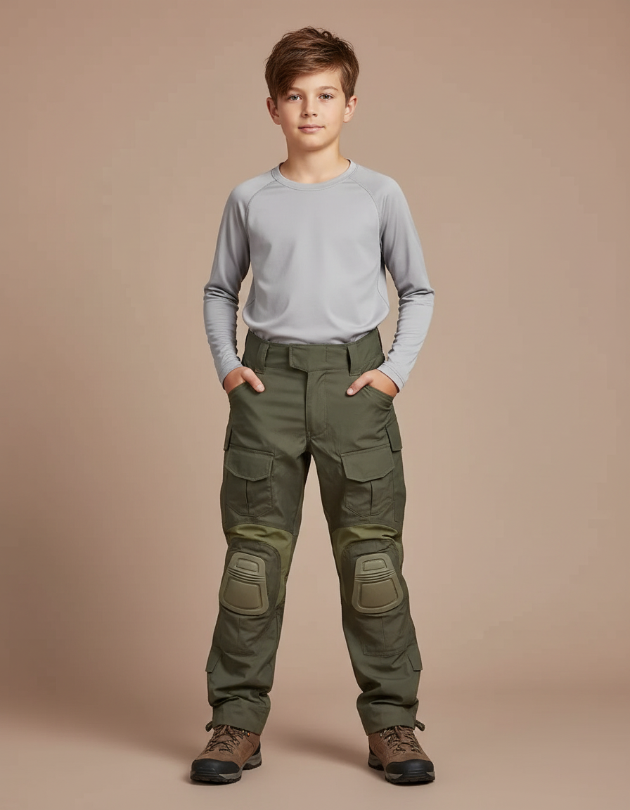 Pantalon Randonnée Kaki Cargo Gen3 Enfant Renforcé - Toile